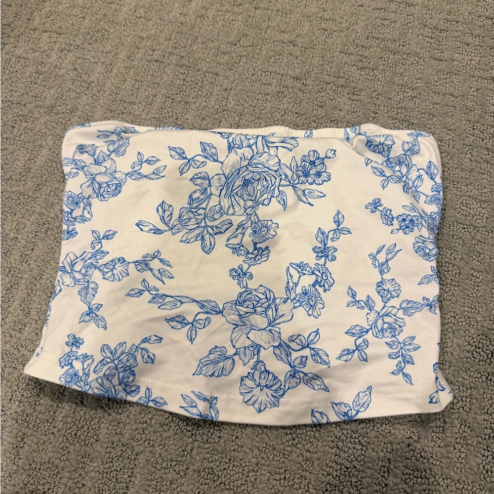 SHEIN Blue and White Floral Top